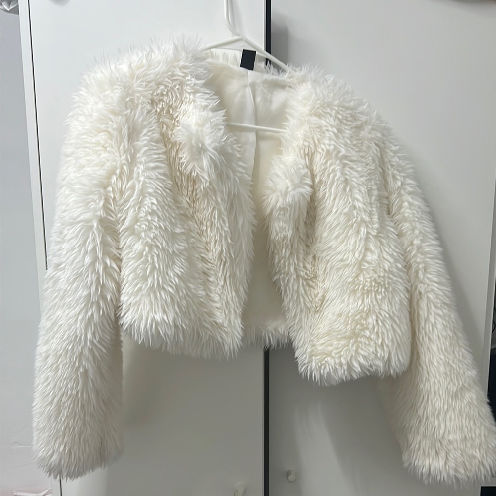 Elegant White Faux Fur Jacket